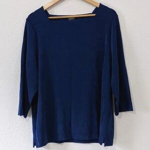 Chico's Travelers 3/4 Sleeve Square Neck Top, Navy Blue, XL